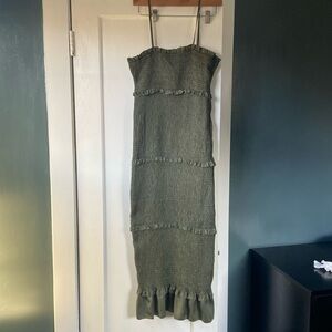 Pinkblush | Dresses | Olive Satin Smocked Fitted Maternity Midi Dress |  Poshmark